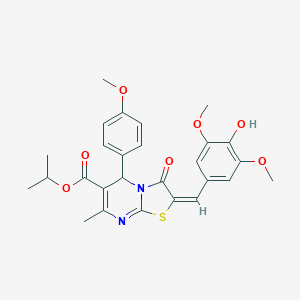 molecular formula C27H28N2O7S B317426 isopropyl 2-(4-hydroxy-3,5-dimethoxybenzylidene)-5-(4-methoxyphenyl)-7-methyl-3-oxo-2,3-dihydro-5H-[1,3]thiazolo[3,2-a]pyrimidine-6-carboxylate 