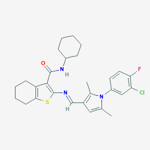 2-({[1-(3-chloro-4-fluorophenyl)-2,5-dimethyl-1H-pyrrol-3-yl]methylene}amino)-N-cyclohexyl-4,5,6,7-tetrahydro-1-benzothiophene-3-carboxamide
