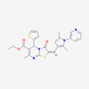 molecular formula C26H24N4O3S2 B317430 ethyl 2-{[2,5-dimethyl-1-(3-pyridinyl)-1H-pyrrol-3-yl]methylene}-7-methyl-3-oxo-5-(2-thienyl)-2,3-dihydro-5H-[1,3]thiazolo[3,2-a]pyrimidine-6-carboxylate 