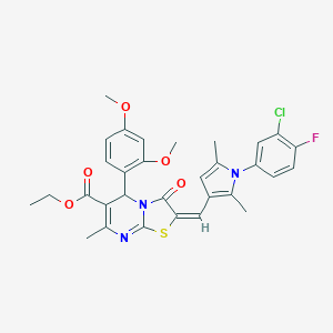 molecular formula C31H29ClFN3O5S B317433 ethyl 2-{[1-(3-chloro-4-fluorophenyl)-2,5-dimethyl-1H-pyrrol-3-yl]methylene}-5-(2,4-dimethoxyphenyl)-7-methyl-3-oxo-2,3-dihydro-5H-[1,3]thiazolo[3,2-a]pyrimidine-6-carboxylate 