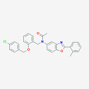 molecular formula C30H25ClN2O3 B317441 N-{2-[(4-chlorobenzyl)oxy]benzyl}-N-[2-(2-methylphenyl)-1,3-benzoxazol-5-yl]acetamide 