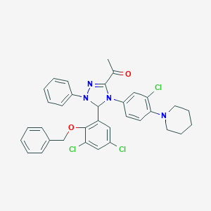molecular formula C34H31Cl3N4O2 B317459 1-{5-[2-(benzyloxy)-3,5-dichlorophenyl]-4-[3-chloro-4-(1-piperidinyl)phenyl]-1-phenyl-4,5-dihydro-1H-1,2,4-triazol-3-yl}ethanone 