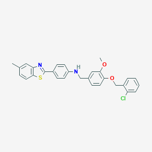 molecular formula C29H25ClN2O2S B317463 N-{4-[(2-chlorobenzyl)oxy]-3-methoxybenzyl}-4-(5-methyl-1,3-benzothiazol-2-yl)aniline 