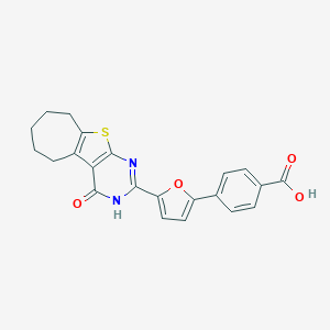molecular formula C22H18N2O4S B317477 4-[5-(3-Oxo-8-thia-4,6-diazatricyclo[7.5.0.02,7]tetradeca-1(9),2(7),5-trien-5-yl)furan-2-yl]benzoic acid 