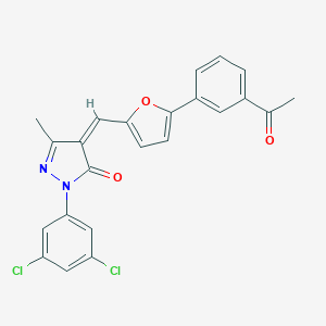 molecular formula C23H16Cl2N2O3 B317482 4-{[5-(3-acetylphenyl)-2-furyl]methylene}-2-(3,5-dichlorophenyl)-5-methyl-2,4-dihydro-3H-pyrazol-3-one 