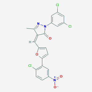 molecular formula C21H12Cl3N3O4 B317484 4-[(5-{2-chloro-5-nitrophenyl}-2-furyl)methylene]-2-(3,5-dichlorophenyl)-5-methyl-2,4-dihydro-3H-pyrazol-3-one 