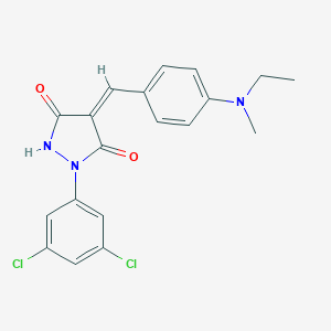 molecular formula C19H17Cl2N3O2 B317485 1-(3,5-Dichlorophenyl)-4-{4-[ethyl(methyl)amino]benzylidene}-3,5-pyrazolidinedione 