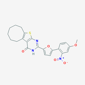 molecular formula C23H21N3O5S B317486 5-[5-(4-Methoxy-2-nitrophenyl)furan-2-yl]-8-thia-4,6-diazatricyclo[7.6.0.02,7]pentadeca-1(9),2(7),5-trien-3-one 