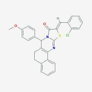 molecular formula C28H21ClN2O2S B317496 (14Z)-14-[(2-chlorophenyl)methylidene]-11-(4-methoxyphenyl)-15-thia-12,17-diazatetracyclo[8.7.0.02,7.012,16]heptadeca-1(10),2,4,6,16-pentaen-13-one 