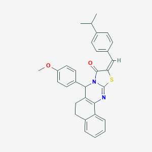 molecular formula C31H28N2O2S B317497 (14E)-11-(4-methoxyphenyl)-14-[(4-propan-2-ylphenyl)methylidene]-15-thia-12,17-diazatetracyclo[8.7.0.02,7.012,16]heptadeca-1(10),2,4,6,16-pentaen-13-one 
