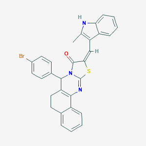 molecular formula C30H22BrN3OS B317498 7-(4-bromophenyl)-10-[(2-methyl-1H-indol-3-yl)methylene]-5,7-dihydro-6H-benzo[h][1,3]thiazolo[2,3-b]quinazolin-9(10H)-one 