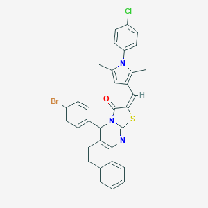 molecular formula C33H25BrClN3OS B317499 (14E)-11-(4-bromophenyl)-14-[[1-(4-chlorophenyl)-2,5-dimethylpyrrol-3-yl]methylidene]-15-thia-12,17-diazatetracyclo[8.7.0.02,7.012,16]heptadeca-1(10),2,4,6,16-pentaen-13-one 