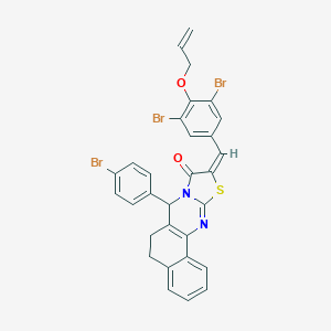 (14E)-11-(4-bromophenyl)-14-[(3,5-dibromo-4-prop-2-enoxyphenyl)methylidene]-15-thia-12,17-diazatetracyclo[8.7.0.02,7.012,16]heptadeca-1(10),2,4,6,16-pentaen-13-one