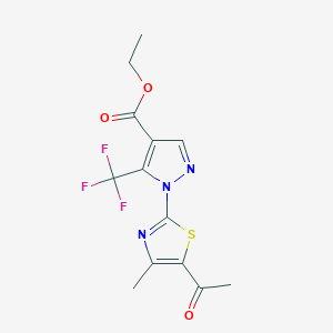 molecular formula C13H12F3N3O3S B3175045 ethyl 1-(5-acetyl-4-methyl-1,3-thiazol-2-yl)-5-(trifluoromethyl)-1H-pyrazole-4-carboxylate CAS No. 955964-60-0