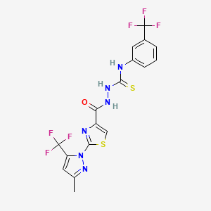 molecular formula C17H12F6N6OS2 B3175068 2-({2-[3-methyl-5-(trifluoromethyl)-1H-pyrazol-1-yl]-1,3-thiazol-4-yl}carbonyl)-N-[3-(trifluoromethyl)phenyl]-1-hydrazinecarbothioamide CAS No. 955966-44-6