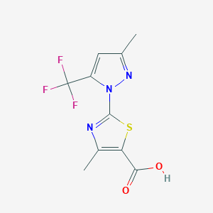 molecular formula C10H8F3N3O2S B3175072 4-methyl-2-[3-methyl-5-(trifluoromethyl)-1H-pyrazol-1-yl]-1,3-thiazole-5-carboxylic acid CAS No. 955966-63-9