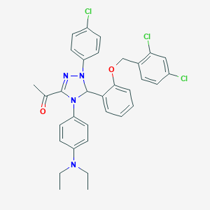 molecular formula C33H31Cl3N4O2 B317510 1-{1-(4-chlorophenyl)-5-{2-[(2,4-dichlorobenzyl)oxy]phenyl}-4-[4-(diethylamino)phenyl]-4,5-dihydro-1H-1,2,4-triazol-3-yl}ethanone 