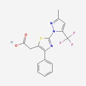 molecular formula C16H12F3N3O2S B3175110 2-{2-[3-methyl-5-(trifluoromethyl)-1H-pyrazol-1-yl]-4-phenyl-1,3-thiazol-5-yl}acetic acid CAS No. 955976-94-0