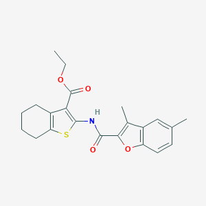 molecular formula C22H23NO4S B317521 Ethyl 2-{[(3,5-dimethyl-1-benzofuran-2-yl)carbonyl]amino}-4,5,6,7-tetrahydro-1-benzothiophene-3-carboxylate 