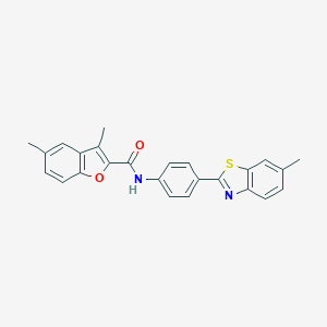 molecular formula C25H20N2O2S B317524 3,5-dimethyl-N-[4-(6-methyl-1,3-benzothiazol-2-yl)phenyl]-1-benzofuran-2-carboxamide 