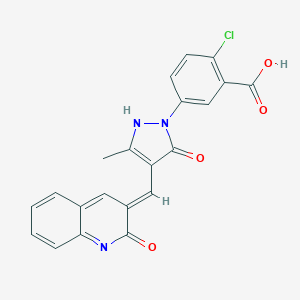molecular formula C21H14ClN3O4 B317538 2-chloro-5-{(4E)-3-methyl-5-oxo-4-[(2-oxo-1,2-dihydroquinolin-3-yl)methylidene]-4,5-dihydro-1H-pyrazol-1-yl}benzoic acid 