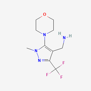 molecular formula C10H15F3N4O B3175380 [1-methyl-5-morpholino-3-(trifluoromethyl)-1H-pyrazol-4-yl]methanamine CAS No. 956754-76-0