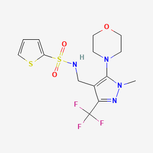 molecular formula C14H17F3N4O3S2 B3175382 N-{[1-methyl-5-morpholino-3-(trifluoromethyl)-1H-pyrazol-4-yl]methyl}-2-thiophenesulfonamide CAS No. 956754-79-3