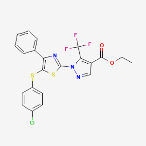 molecular formula C22H15ClF3N3O2S2 B3175383 ethyl 1-{5-[(4-chlorophenyl)sulfanyl]-4-phenyl-1,3-thiazol-2-yl}-5-(trifluoromethyl)-1H-pyrazole-4-carboxylate CAS No. 956755-68-3