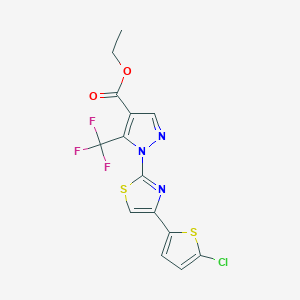 molecular formula C14H9ClF3N3O2S2 B3175402 ethyl 1-[4-(5-chloro-2-thienyl)-1,3-thiazol-2-yl]-5-(trifluoromethyl)-1H-pyrazole-4-carboxylate CAS No. 956781-14-9