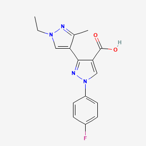 molecular formula C16H15FN4O2 B3175415 1'-ethyl-1-(4-fluorophenyl)-3'-methyl-1H,1'H-3,4'-bipyrazole-4-carboxylic acid CAS No. 956824-00-3