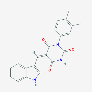 molecular formula C21H17N3O3 B317542 (5E)-1-(3,4-dimethylphenyl)-5-(1H-indol-3-ylmethylidene)-1,3-diazinane-2,4,6-trione 