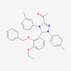 molecular formula C33H33N3O3 B317544 1-[5-[2-(benzyloxy)-3-ethoxyphenyl]-4-(3-methylphenyl)-1-(4-methylphenyl)-4,5-dihydro-1H-1,2,4-triazol-3-yl]ethanone 