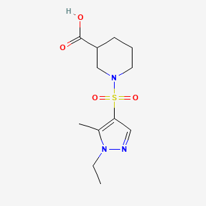 molecular formula C12H19N3O4S B3175444 1-[(1-ethyl-5-methyl-1H-pyrazol-4-yl)sulfonyl]piperidine-3-carboxylic acid CAS No. 956961-11-8