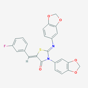 molecular formula C24H15FN2O5S B317549 (5Z)-3-(1,3-benzodioxol-5-yl)-2-(1,3-benzodioxol-5-ylimino)-5-[(3-fluorophenyl)methylidene]-1,3-thiazolidin-4-one 