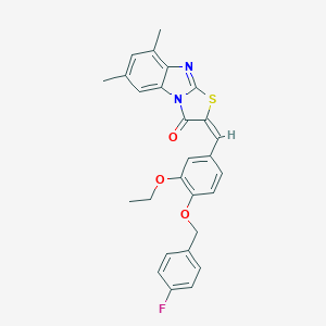 molecular formula C27H23FN2O3S B317570 2-{3-ethoxy-4-[(4-fluorobenzyl)oxy]benzylidene}-6,8-dimethyl[1,3]thiazolo[3,2-a]benzimidazol-3(2H)-one 