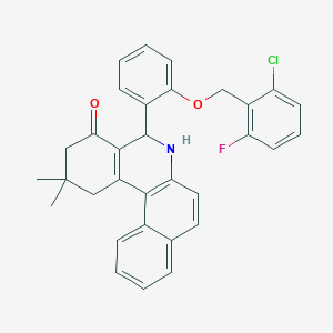 molecular formula C32H27ClFNO2 B317571 5-{2-[(2-chloro-6-fluorobenzyl)oxy]phenyl}-2,2-dimethyl-2,3,5,6-tetrahydrobenzo[a]phenanthridin-4(1H)-one 