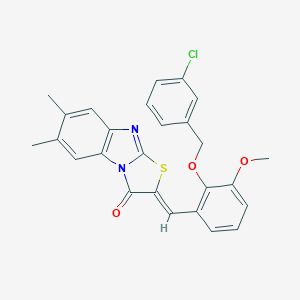molecular formula C26H21ClN2O3S B317572 2-{2-[(3-chlorobenzyl)oxy]-3-methoxybenzylidene}-6,7-dimethyl[1,3]thiazolo[3,2-a]benzimidazol-3(2H)-one 