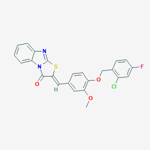 molecular formula C24H16ClFN2O3S B317575 2-{4-[(2-chloro-4-fluorobenzyl)oxy]-3-methoxybenzylidene}[1,3]thiazolo[3,2-a]benzimidazol-3(2H)-one 