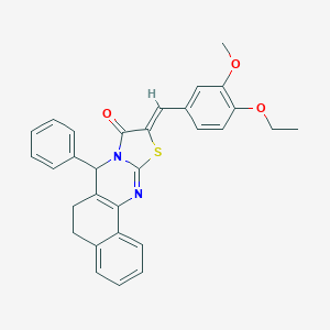 molecular formula C30H26N2O3S B317591 (14Z)-14-[(4-ethoxy-3-methoxyphenyl)methylidene]-11-phenyl-15-thia-12,17-diazatetracyclo[8.7.0.02,7.012,16]heptadeca-1(10),2,4,6,16-pentaen-13-one 