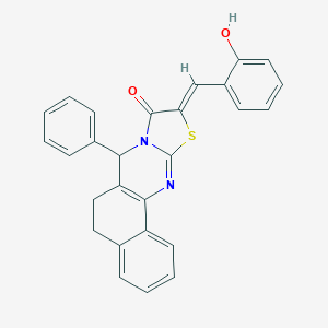 molecular formula C27H20N2O2S B317594 (14Z)-14-[(2-hydroxyphenyl)methylidene]-11-phenyl-15-thia-12,17-diazatetracyclo[8.7.0.02,7.012,16]heptadeca-1(10),2,4,6,16-pentaen-13-one 