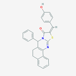 molecular formula C27H20N2O2S B317595 (14E)-14-[(4-hydroxyphenyl)methylidene]-11-phenyl-15-thia-12,17-diazatetracyclo[8.7.0.02,7.012,16]heptadeca-1(10),2,4,6,16-pentaen-13-one 
