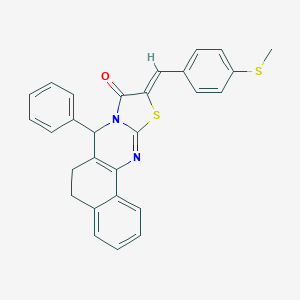 molecular formula C28H22N2OS2 B317596 (14Z)-14-[(4-methylsulfanylphenyl)methylidene]-11-phenyl-15-thia-12,17-diazatetracyclo[8.7.0.02,7.012,16]heptadeca-1(10),2,4,6,16-pentaen-13-one 