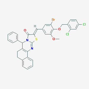 molecular formula C35H25BrCl2N2O3S B317598 (14Z)-14-[[3-bromo-4-[(2,4-dichlorophenyl)methoxy]-5-methoxyphenyl]methylidene]-11-phenyl-15-thia-12,17-diazatetracyclo[8.7.0.02,7.012,16]heptadeca-1(10),2,4,6,16-pentaen-13-one 