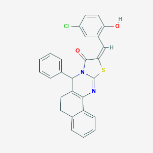 molecular formula C27H19ClN2O2S B317599 (14E)-14-[(5-chloro-2-hydroxyphenyl)methylidene]-11-phenyl-15-thia-12,17-diazatetracyclo[8.7.0.02,7.012,16]heptadeca-1(10),2,4,6,16-pentaen-13-one 