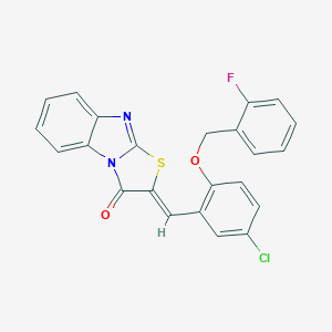 molecular formula C23H14ClFN2O2S B317604 2-{5-chloro-2-[(2-fluorobenzyl)oxy]benzylidene}[1,3]thiazolo[3,2-a]benzimidazol-3(2H)-one 