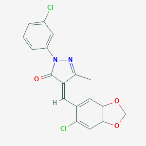 molecular formula C18H12Cl2N2O3 B317607 4-[(6-chloro-1,3-benzodioxol-5-yl)methylene]-2-(3-chlorophenyl)-5-methyl-2,4-dihydro-3H-pyrazol-3-one 