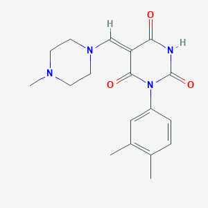 molecular formula C18H22N4O3 B317608 1-(3,4-dimethylphenyl)-5-[(4-methyl-1-piperazinyl)methylene]-2,4,6(1H,3H,5H)-pyrimidinetrione 