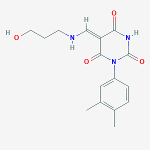 molecular formula C16H19N3O4 B317609 (5Z)-1-(3,4-dimethylphenyl)-5-[(3-hydroxypropylamino)methylidene]-1,3-diazinane-2,4,6-trione 