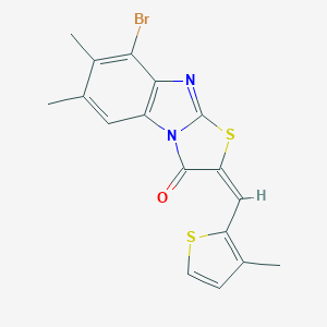 molecular formula C17H13BrN2OS2 B317617 8-bromo-6,7-dimethyl-2-[(3-methyl-2-thienyl)methylene][1,3]thiazolo[3,2-a]benzimidazol-3(2H)-one 