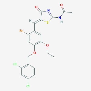 molecular formula C21H17BrCl2N2O4S B317619 N-(5-{2-bromo-4-[(2,4-dichlorobenzyl)oxy]-5-ethoxybenzylidene}-4-oxo-1,3-thiazolidin-2-ylidene)acetamide 
